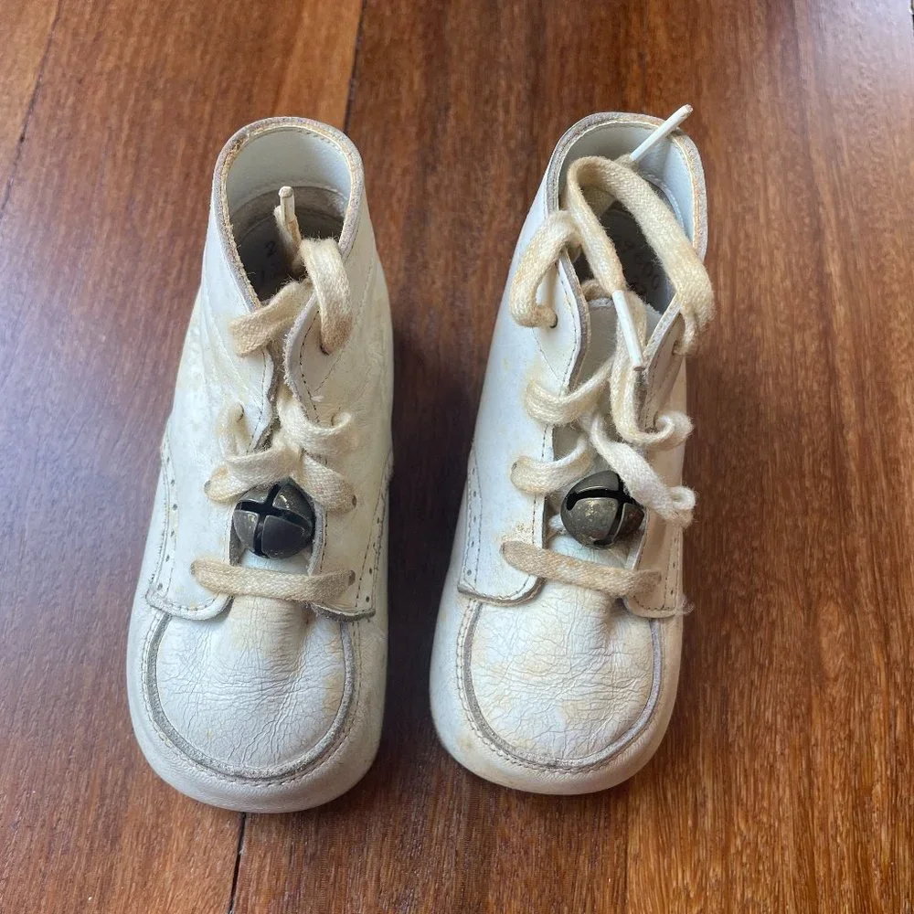 Vintage 1970's White Lace Up Walker Baby Shoes